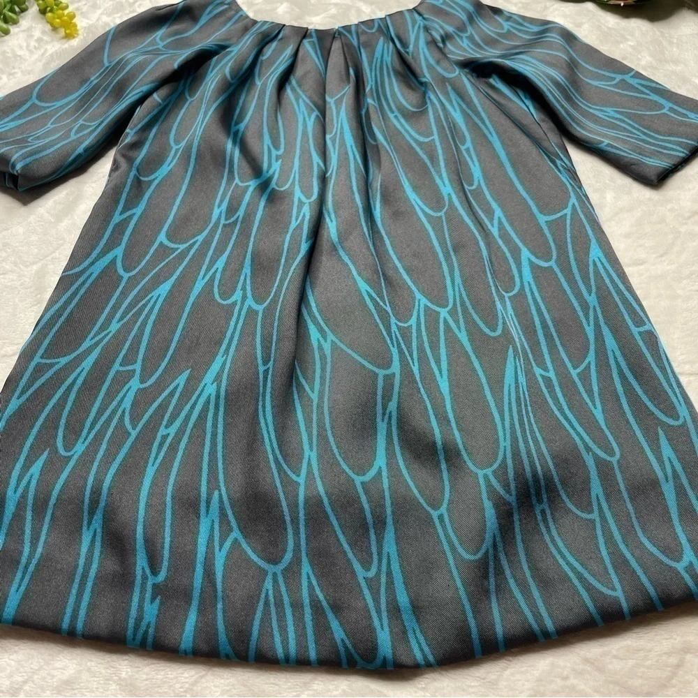 Milly Minis Sateen 3/4 Sleeve Gray Turquoise Printed Special Occasion Dress 4